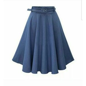 ONE SIZE Womens Mid-Calf High Waist Denim Skirt